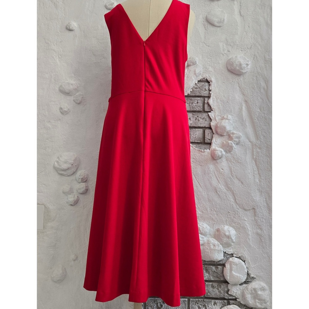 Elegant Red Halter Midi Dress with Gold Hardware Accent A-Line Formal Dress - Picture 10 of 16